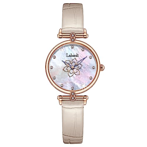 rorios Damenuhren Analoge Quarz wasserdichte Uhr Frauen Elegante Diamant Armbanduhr Perlmutt Zifferblatt Uhr Blume Lederarmband Uhr von rorios