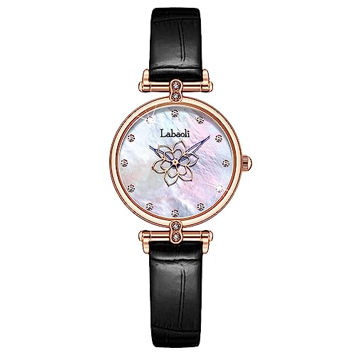 rorios Damenuhren Analoge Quarz wasserdichte Uhr Frauen Elegante Diamant Armbanduhr Perlmutt Zifferblatt Uhr Blume Lederarmband Uhr von rorios