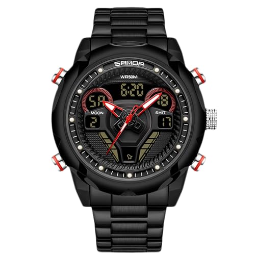 rorios Digital Analog Quarz Uhren für Herren 50M wasserdichte Armbanduhr Männer Stoppuhr Multifunktional Edelstahl Uhr Casual Herrenuhren Militär Elektronische Uhr Schwarz A von rorios