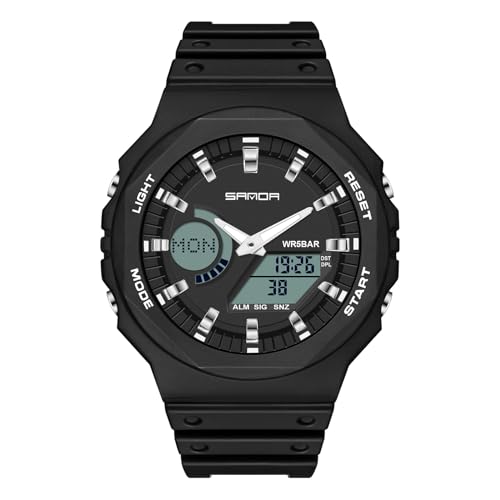 rorios Dual Display Elektronische Uhr Unisex Freizeit Armbanduhr Digital Analog Quarz Uhren Multifunktional Militär Herrenuhren für Herren Damen 50M wasserdichte Schwarz B von rorios