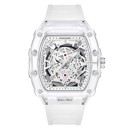 rorios Durchsichtig Tonneau Armbanduhren für Herren Analog Quarz Herrenuhren Mode Silikon Uhr Leuchtend Datum Kalender Uhr für Männer Weißes EIS von rorios