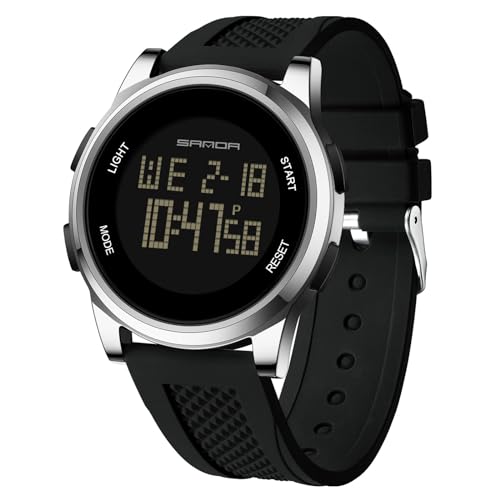 rorios Einfache Elektronische Uhr Herren Digital Armbanduhr Multifunktional Sport Uhr Freizeit wasserdichte Uhr Silikon Armband für Männer Junge Schwarz Silber A von rorios