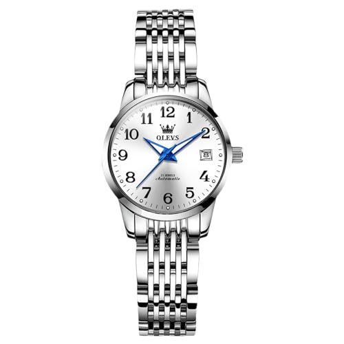 Rorios Damen Mechanische Armbanduhr - Elegant, Minimalistisch, Automatik, Edelstahl, Leuchtend, Analog - Weiß B von rorios