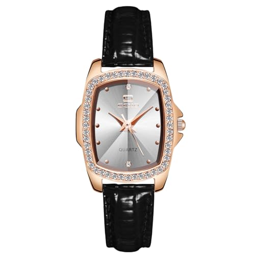 rorios Frauen Rechteckige Uhr Vintage Elegant Armbanduhren Analog Quarz Damenuhren Einfach Diamant Uhren mit Leder Armband für Damen Weiß von rorios
