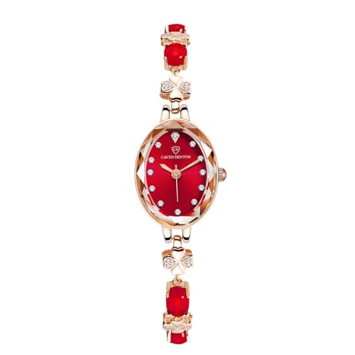 rorios Frauen mit Vier Blättern Clover Quartz Watch Metallarmband Elegante Diamant Set Quarzhanduhr wasserdichte Uhr Rot von rorios