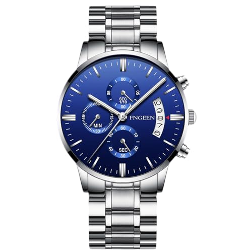 rorios Freizeit Analog Quarz Armbanduhr Herren Business Uhren Mode Datum Kalender Uhr wasserdichte Leuchtend Uhr Edelstahl Armband für Männer Blau von rorios