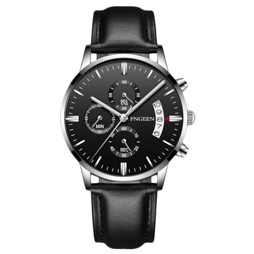 rorios Freizeit Analog Quarz Armbanduhr Herren Business Uhren Mode Datum Kalender Uhr wasserdichte Leuchtend Uhr Edelstahl Armband für Männer Schwarz A von rorios