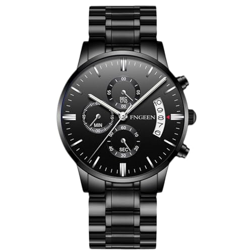 rorios Freizeit Analog Quarz Armbanduhr Herren Business Uhren Mode Datum Kalender Uhr wasserdichte Leuchtend Uhr Edelstahl Armband für Männer Schwarz weiß von rorios