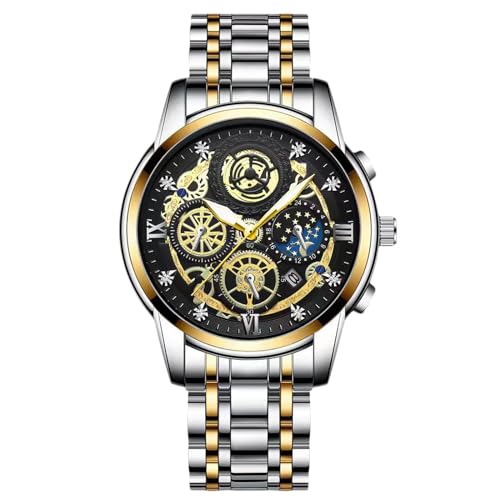 rorios Herren Analog Quarz Armbanduhr Diamant wasserdichte Uhr Business Edelstahl Uhren Leuchtend Datum Kalender Uhr Dekorative Kleines Zifferblatt Uhr Schwarz Silber von rorios