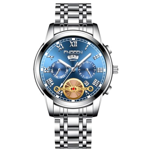 rorios Herren Analog Quarz Armbanduhr Klassische Business Uhr Datum Kalender Leuchtend Uhr Edelstahl Herrenuhren Multifunktional wasserdichte Uhr Blau weiß A von rorios