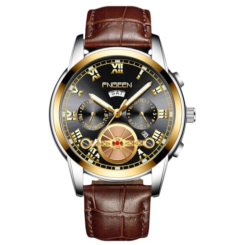 rorios Herren Analog Quarz Armbanduhr Klassische Business Uhr Datum Kalender Leuchtend Uhr Edelstahl Herrenuhren Multifunktional wasserdichte Uhr Schwarz braun B von rorios