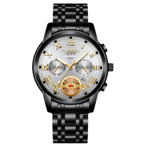 rorios Herren Analog Quarz Armbanduhr Klassische Business Uhr Datum Kalender Leuchtend Uhr Edelstahl Herrenuhren Multifunktional wasserdichte Uhr Silber schwarz A von rorios