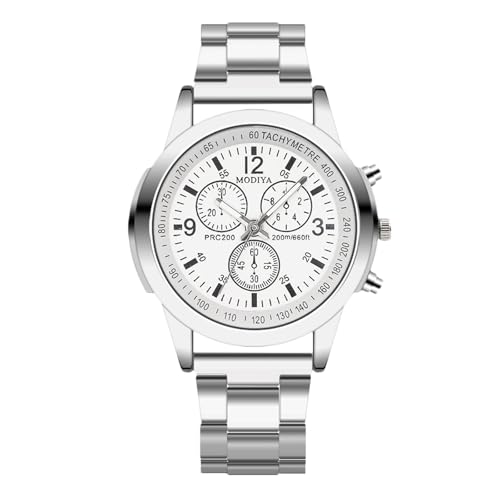 rorios Herren Analog Quarz Chronograph Klassiker Business/Freizeit Watch Edelstahlarmband Wasserdicht Watches Weiß von rorios