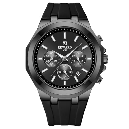 rorios Herren Mode Armbanduhren Sport Quarz Uhr Freizeit Silikon Armband Uhr Multifunktional Chronograph Uhr Leuchtend Analog Uhr für Männer Schwarz A von rorios