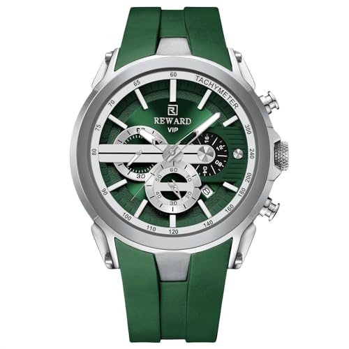 rorios Herren Armbanduhren Einfach Silikon Uhr Multifunktional Sport Uhr Freizeit Quarz Uhr Mode Analog Uhr Chronograph Leuchtend Uhr für Männer Grün von rorios