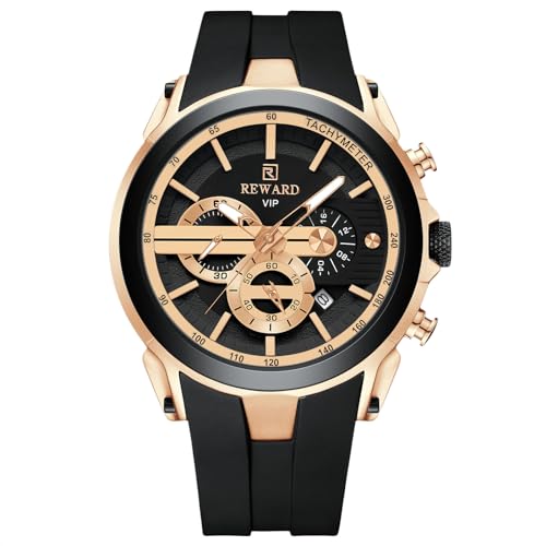 rorios Herren Armbanduhren Einfach Silikon Uhr Multifunktional Sport Uhr Freizeit Quarz Uhr Mode Analog Uhr Chronograph Leuchtend Uhr für Männer Schwarz Gold von rorios