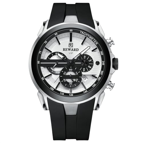 rorios Herren Armbanduhren Einfach Silikon Uhr Multifunktional Sport Uhr Freizeit Quarz Uhr Mode Analog Uhr Chronograph Leuchtend Uhr für Männer Schwarz Weiß von rorios