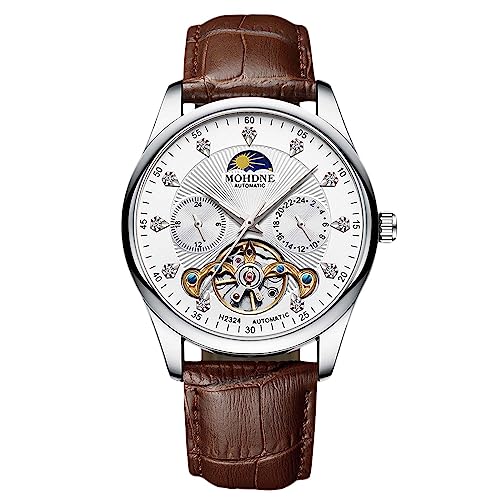 rorios Herren Automatik Tourbillon Uhr Diamant Skelett Uhr wasserdichte Mechanische Armbanduhr Leuchtende Mondphase Uhr Lederarmband Braun weiß B rorios Herren Automatik Tourbillon Uhr Diamant Skelett Uhr wasserdichte Mechanische Armbanduhr Leuchtende Mondphase Uhr Lederarmband Braun weiß B von rorios