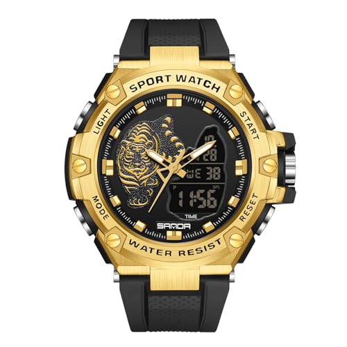 rorios Herren Digital Uhren Analog Quarz Uhr Multifunktional Elektronische Armbanduhr Mode wasserdichte Uhr Militär Dual Display Herrenuhren Gold von rorios