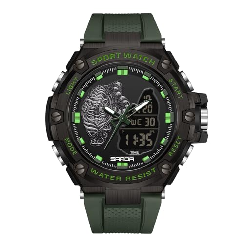 rorios Herren Digital Uhren Analog Quarz Uhr Multifunktional Elektronische Armbanduhr Mode wasserdichte Uhr Militär Dual Display Herrenuhren Grün von rorios