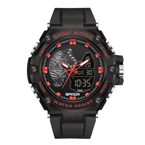 rorios Herren Digital Uhren Analog Quarz Uhr Multifunktional Elektronische Armbanduhr Mode wasserdichte Uhr Militär Dual Display Herrenuhren Rot von rorios