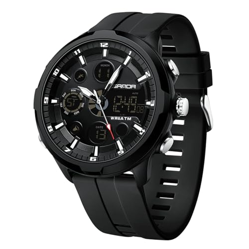 rorios Herren Dual Display Uhren Sport Digital Uhr Analog Quarz Uhr Mode Multifunktional Armbanduhr Elektronische wasserdichte Uhr Silikon Armband Schwarz von rorios