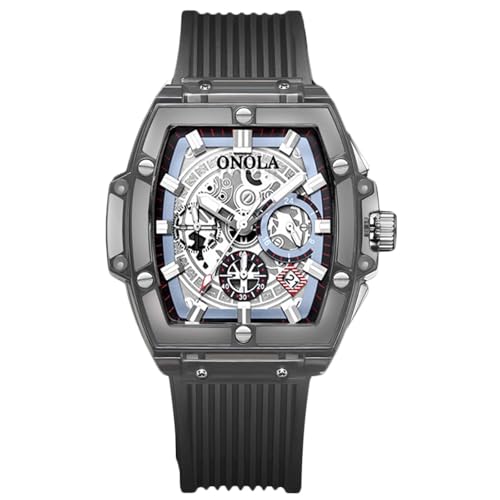 rorios Herren Durchsichtig Tonneau Armbanduhren Silikon Analog Quarz Uhren für Männer Multifunktional Mode Uhr wasserdichte Chronograph Herrenuhr Schwarz A von rorios