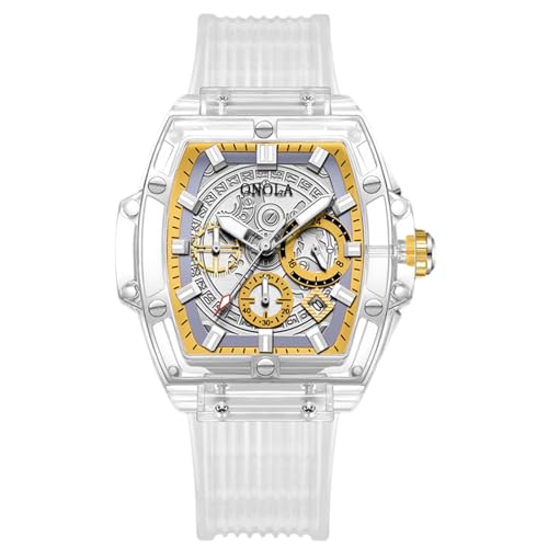 rorios Herren Durchsichtig Tonneau Armbanduhren Silikon Analog Quarz Uhren für Männer Multifunktional Mode Uhr wasserdichte Chronograph Herrenuhr Weiß C rorios Herren Durchsichtig Tonneau Armbanduhren Silikon Analog Quarz Uhren für Männer Multifunktional Mode Uhr wasserdichte Chronograph Herrenuhr Weiß C von rorios