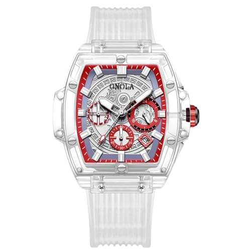 rorios Herren Durchsichtig Tonneau Armbanduhren Silikon Analog Quarz Uhren für Männer Multifunktional Mode Uhr wasserdichte Chronograph Herrenuhr Weiß D von rorios
