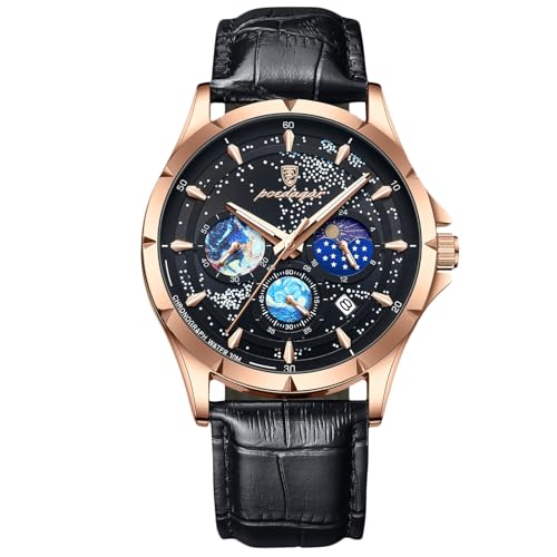 rorios Herren Edelstahl Armbanduhren Mode Analoge Quarz Uhr Elegant Leuchtend Uhren Multifunktional Chronograp Herrenuhren Roségold Schwarz B von rorios