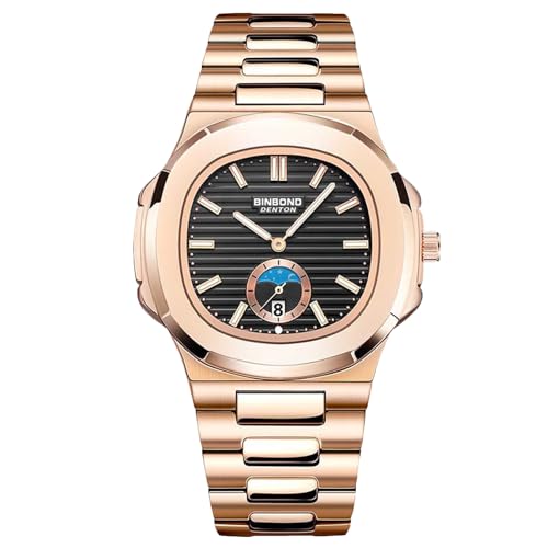 rorios Herren Einfache Armbanduhr Freizeit Quarz Uhren wasserdichte Datum Kalender Uhr Leuchtend Analog Uhr mit Edelstahl Armband für Männer Schwarz Roségold von rorios