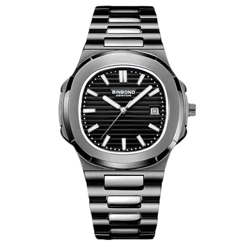 rorios Herren Einfache Uhren Analog Quarz Armbanduhr Freizeit wasserdichte Uhr Datum Kalender Leuchtend Uhr mit Edelstahl Armband für Männer Schwarz Weiß A von rorios