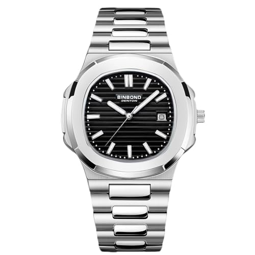 rorios Herren Einfache Uhren Analog Quarz Armbanduhr Freizeit wasserdichte Uhr Datum Kalender Leuchtend Uhr mit Edelstahl Armband für Männer Weiß Schwarz von rorios