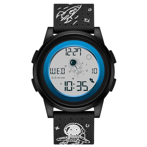 rorios Herren Freizeit Uhren Minimalistisch Digital Armbanduhr Multifunktional Elektronische Uhr Sport wasserdichte Uhr für Männer Junge Gummi Armband Schwarz Blau von rorios