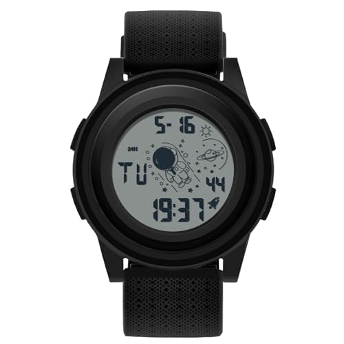 rorios Herren Freizeit Uhren Minimalistisch Digital Armbanduhr Multifunktional Elektronische Uhr Sport wasserdichte Uhr für Männer Junge Gummi Armband Schwarz Weiß von rorios