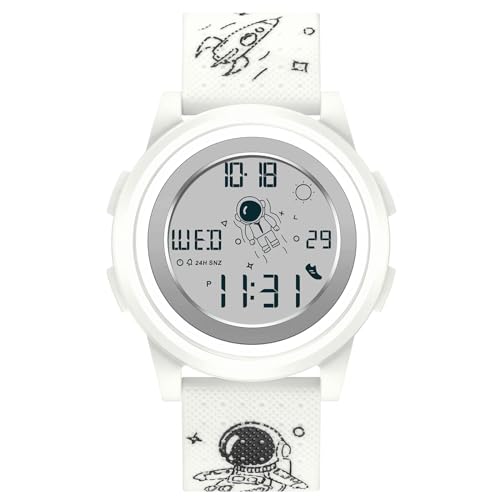 rorios Herren Freizeit Uhren Minimalistisch Digital Armbanduhr Multifunktional Elektronische Uhr Sport wasserdichte Uhr für Männer Junge Gummi Armband Weiß von rorios