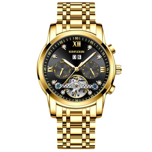 rorios Herren Mechanische Armbanduhren Tourbillon Automatik Uhr Edelstahl Skelett Herrenuhren Elegant Diamant Uhren für Männer Gold Schwarz rorios Herren Mechanische Armbanduhren Tourbillon Automatik Uhr Edelstahl Skelett Herrenuhren Elegant Diamant Uhren für Männer Gold Schwarz von rorios