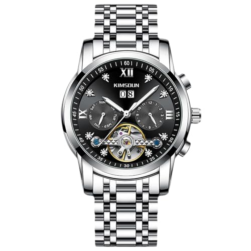 rorios Herren Mechanische Armbanduhren Tourbillon Automatik Uhr Edelstahl Skelett Herrenuhren Elegant Diamant Uhren für Männer Silber Schwarz A rorios Herren Mechanische Armbanduhren Tourbillon Automatik Uhr Edelstahl Skelett Herrenuhren Elegant Diamant Uhren für Männer Silber Schwarz A von rorios