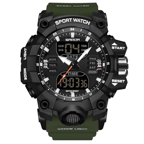 Rorios Herren Militär Armbanduhr - Mode Sport Multifunktional Elektronische Digital Analog Quarz Dual Display für Jungen Männer - 50M Wasserdichte Armee Grün von rorios