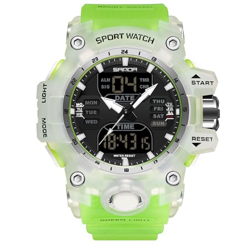 rorios Herren Militär Armbanduhr Mode Sport Uhren Multifunktional Elektronische Uhr Digital Analog Quarz Uhr Dual Display Uhr für Jungen Männer 50M wasserdichte Grün von rorios