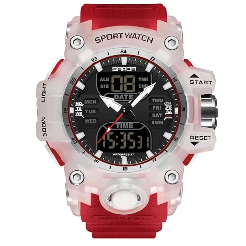 RORIOS Herren Militär Armbanduhr - Mode Sport Multifunktional Elektronische Digital Analog Quarz Uhr - Dual Display für Jungen Männer - 50M Wasserdicht Rot von rorios