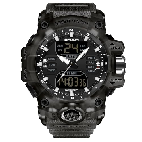 rorios Herren Militär Armbanduhr Mode Sport Uhren Multifunktional Elektronische Uhr Digital Analog Quarz Uhr Dual Display Uhr für Jungen Männer 50M wasserdichte Schwarz A von rorios