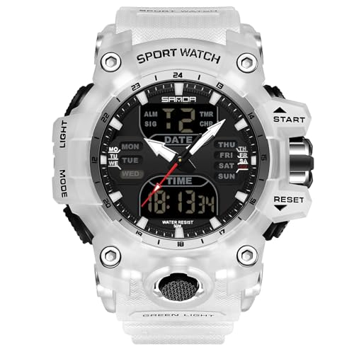 rorios Herren Militär Armbanduhr Mode Sport Uhren Multifunktional Elektronische Uhr Digital Analog Quarz Uhr Dual Display Uhr für Jungen Männer 50M wasserdichte Weiß von rorios