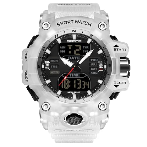 rorios Herren Militär Armbanduhr Mode Sport Uhren Multifunktional Elektronische Uhr Digital Analog Quarz Uhr Dual Display Uhr für Jungen Männer 50M wasserdichte Weiß von rorios