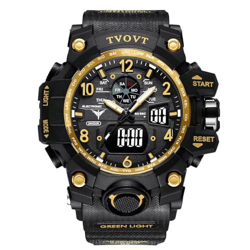 rorios Herren Militär Armbanduhr Mode Sport Uhren Multifunktional Elektronische Uhr Digital Quarz Uhr für Jungen Männer wasserdichte mit Silikon Armband Gold von rorios