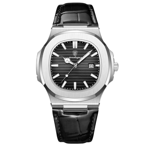 rorios Herren Minimalistic Uhr Analog Quarz Armbanduhr Datum Kalender Leuchtend Uhr Freizeit Edelstahl Herrenuhren mit Leder Armband Silber Schwarz von rorios