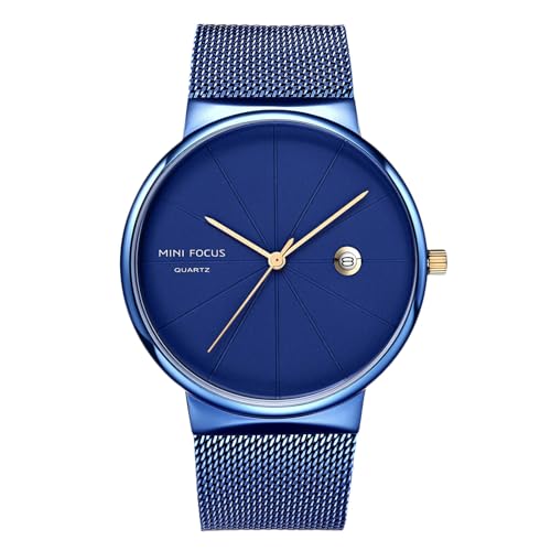 rorios Herren Minimalistisch Armbanduhr Analog Quarz Uhren Einfache Business Herrenuhren mit Edelstahl Mesh Armband für Männer Blau von rorios