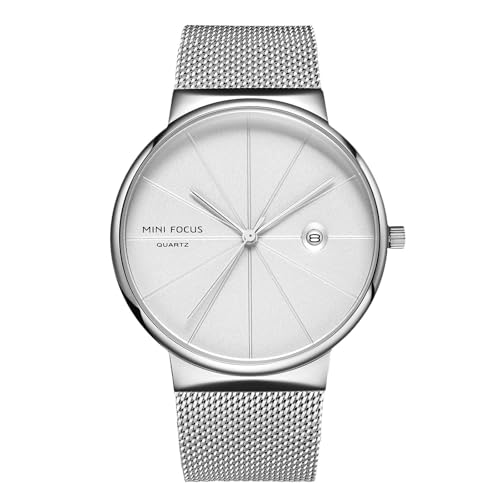 rorios Herren Minimalistisch Armbanduhr Analog Quarz Uhren Einfache Business Herrenuhren mit Edelstahl Mesh Armband für Männer Weiß von rorios