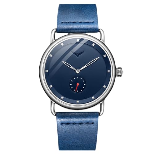 rorios Herren Minimalistisch Armbanduhr Analog Quarz Uhren Freizeit Mode Uhr Edelstahl Herrenuhren für Männer mit Leder Armband Blau von rorios