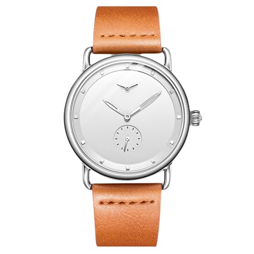 rorios Herren Minimalistisch Armbanduhr Analog Quarz Uhren Freizeit Mode Uhr Edelstahl Herrenuhren für Männer mit Leder Armband Braun A von rorios